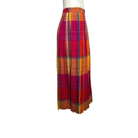 Vintage 80s Evan Picone Colorful Plaid Pleated Midi Skirt ILGWU USA M - Picture 3 of 5